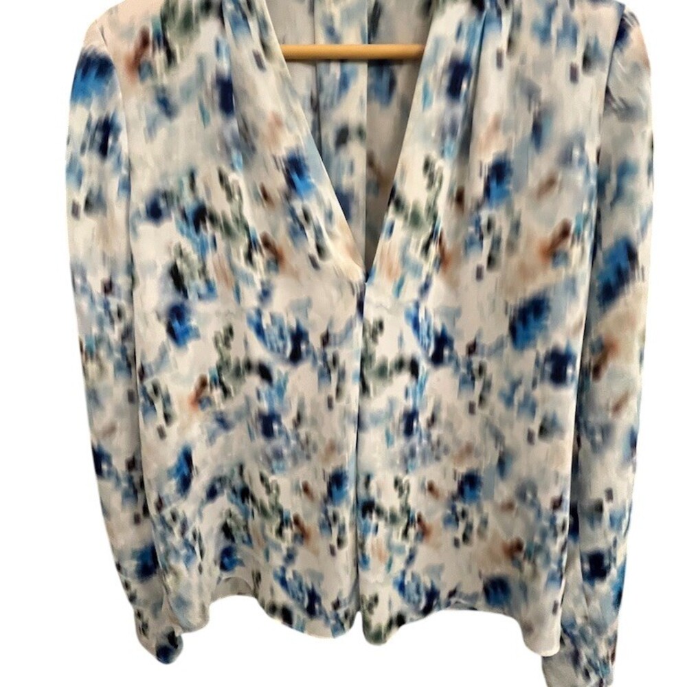 Reiss Lily Blouse Womens UK 12 Multicolor Abstract Print V-Neck Long